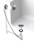 Detailed view of Dead Simple 27 Inch Cable Drive Bath Drain Trim Kit With Rotary Overflow Knob And Pop Up Stopper Satin Nickel Finish.