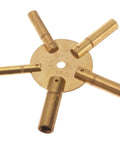 Universal Brass Clock Winding Key Set With Five Odd Sized Prongs For Vintage Clocks, brass tool with circular hub and prongs