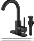 Single Hole Bar Sink Faucet Matte Black With 360 Degree Swivel Spout 304 Stainless Steel One Hole Bathroom Vanity Faucet Deck Plate Included