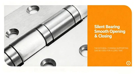 Close-up of 5 Inch Stainless Steel Swing Door Hinge With Silent Bearing for Interior Doors and Cabinets.