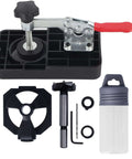 35mm hinge boring jig kit with quick-clamp base, ABS/alloy steel parts, drill sleeves, and accessories