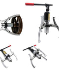 5 Ton 3 Jaw Hydraulic Bearing Gear Puller with 360 Degree Flexibility for garage use, showing metal arms and handle