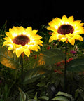 Sunflower Solar Garden Stake Lights Set Of 2 For Outdoor Decor 26 Inch Garden Path Yard Accent Stakes Glowing at Night