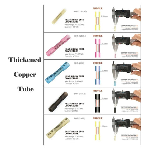 Top Notch 200pc Heat Shrink Butt Splice Connector Kit With Solder Sleeve Crimp Terminals For Auto And Home Repairs In 5 Sizes To Match Awg 22 Through 10 Wiring Needs Perfectly, five color-coded copper connectors