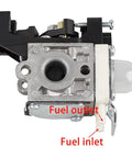 Side view of carburetor from Carburetor Tune Up Kit With Air Filter And Fuel Line For Echo SRM225 showing fuel inlet and outlet.