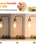 Gold Industrial Stepless Dimmable Table Lamps Set Of 2 With Knob Control And USB A C Ports Brass Desk Lamps illuminated levels