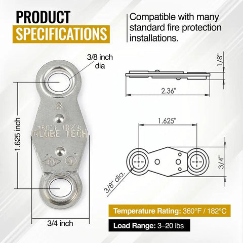 Heavy Duty 360 Degree Fusible Link For Fire Doors And Dampers Holds Back 3 To 20 Pounds With Stainless Steel Snap Hooks dimensions and specifications