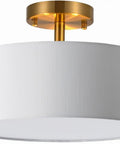 Cool 15 Inch Drum Light Semi Flush Mount Ceiling Light Fixture With White Fabric Drum Shade And Brass Finish Easy Install