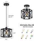 Farmhouse Pendant Lights 2 Pack Modern Black Hanging Light Fixtures with Hexagonal Cage Industrial Metal Ceiling Lights