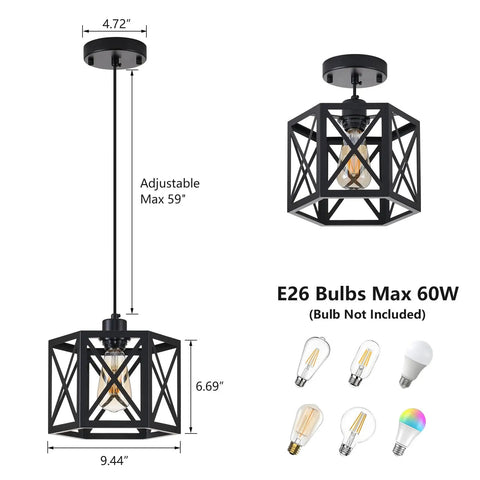 Farmhouse Pendant Lights 2 Pack Modern Black Hanging Light Fixtures with Hexagonal Cage Industrial Metal Ceiling Lights