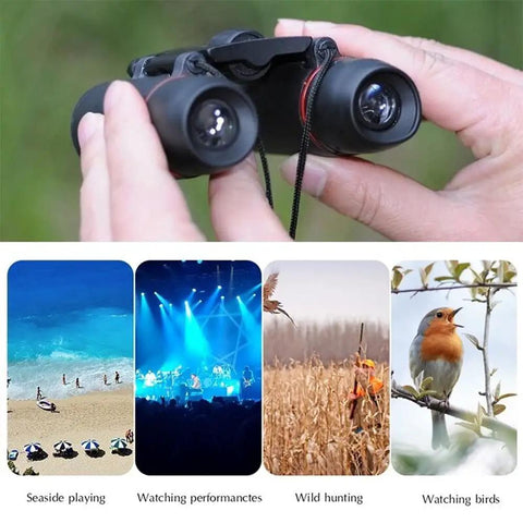 Compact 10x Magnification Folding Binoculars With Wide View For Bird Watching, Low Light Night Vision, Totally Great For Camping, Hiking, Traveling And Outdoor Adventures, pocket-size black