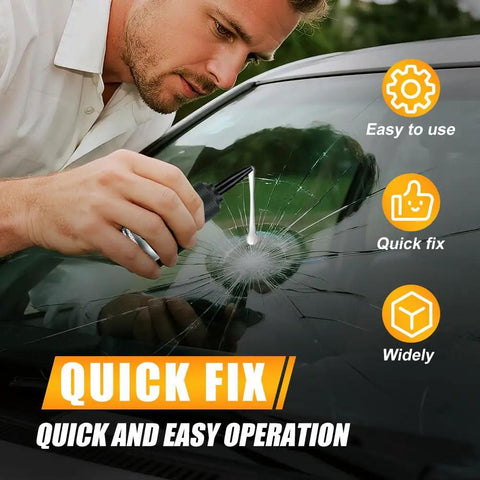 Person using the Ultimate Windshield Repair Kit For Chips And Cracks 2025 Upgrade With Nano Fluid Filler on a cracked windshield.
