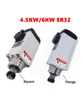 Top Shelf 6KW Air Cooled Spindle Motor For CNC Router Featuring ER32 Chuck 18000 RPM with square and flange options.