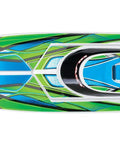 Top view of Green Ready To Run RC Blast Boat With Deep V Hull And Water Cooling Fully Assembled Brushed Electronics in green finish