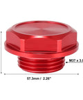 Red Aluminum Oil Filler Cap Plug Cover For Toyota Vehicles Aimed At Highlander RAV4 Yaris Camry Corolla Tacoma Land Cruiser And More Durable Stylish Engine Bay Accessory With Easy Install, showing side dimensions.