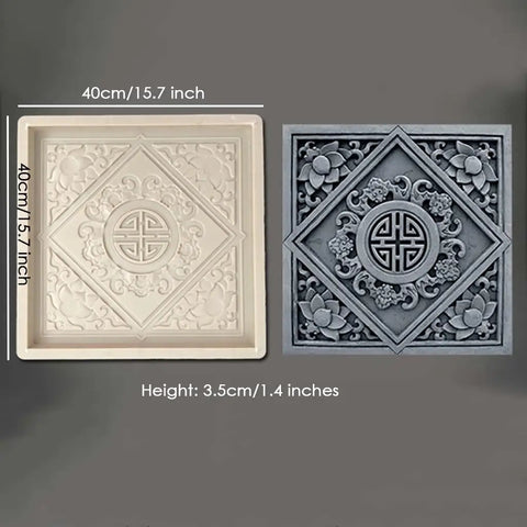 DIY Garden Walkway Paving Mold Reusable Cement Brick Square Stepping Stone Form For Patio Courtyard Paths Durable ABS Concrete Molding Tool with decorative pattern, size 40x40x3.5cm.