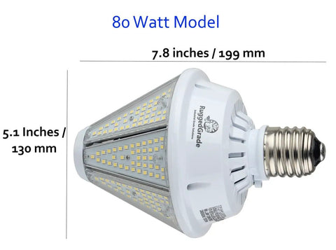 Oberon II Series 80W LED High Bay Light Bulb Delivers Up To 9,800 Lumens At 5000K Bright White With Dimensions Listed