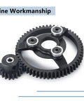 Beefed Up Steel RC Spur Gear Set 32P 56T with 18T Pinion, precision-made for 1/10 Scale 2WD Rustler Slash Stampede, close-up view.