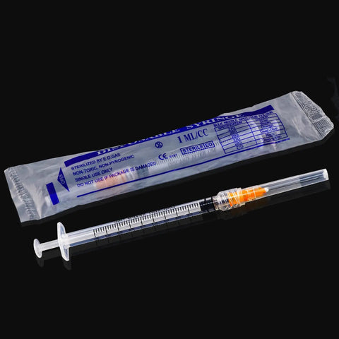 1ml Syringe With 25G 1Inch Needle In Blister Pack, Individually Sealed, Precise Dosing, Clear Large Graduation, Easy One Hand Plunger