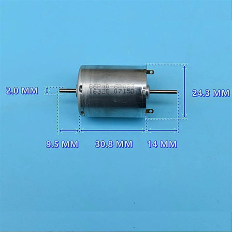 Dual Output Shaft DC Motor With Carbon Brush Dope Mini Precision for DIY RC Cars 2mm shaft, 6V 3100 RPM, dimensions labeled
