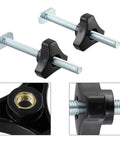 Two Sets M8 T Track Bolts And Knobs For Woodworking Jigs And Fixtures T Slot Clamping System Accessories in black plastic.