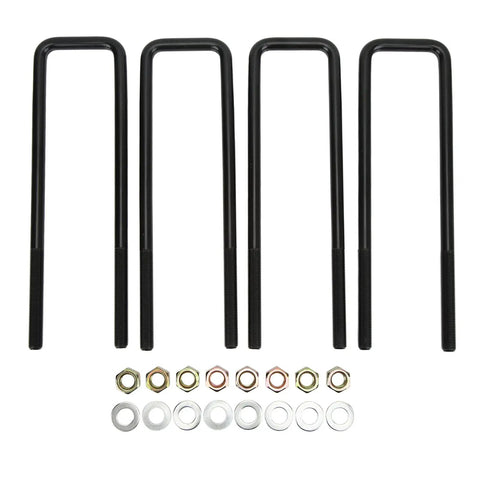 Beefy 12 Inch Flat Top Square Bend Rear Axle U Bolts Kit With Nuts And Gaskets For 1999 To 2010 Dodge Ram 1500 Rear Suspension Restore Clamp Force And Prevent Rust, black steel set
