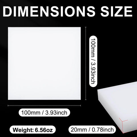 UHMWPE Tapping Block For DIY Projects, Flooring, Machining And Engineering, visible dimensions 100x100x20mm, weight 6.56oz