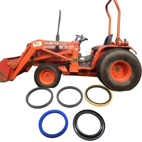 Kubota LA350 tractor with Hydraulic Boom Cylinder Seal Kit For Kubota LA350-482 LB400-452 Series visible below.