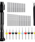Pin Vise Hand Drill Kit With A Pro Grade Durable Aluminum Alloy Handle Includes Hand Drill Elbow Tweezers Ten PCB Drill Bits And Forty Eight Twist Micro Drill Bits From 0.3 To 3.5 Millimeter For Jewelry Making Resin Craft And Model DIY