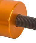 Close-up of Rock Solid Heavy Duty Piston Pin Puller and Wrist Pin Remover Tool, rust resistant aluminum alloy with precise threading.