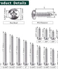 Heavy Duty Tough As Nails 304 Stainless Steel Pan Head Sheet Metal Screws Phillips Drive sizes showcasing dimensions for precise use.