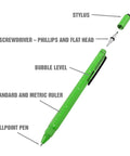 Two Piece Multi Tool Pen Set With Ballpoint EDC Pen And Stylus, Screwdriver, Ruler, Level, And Flashlight, disassembled view