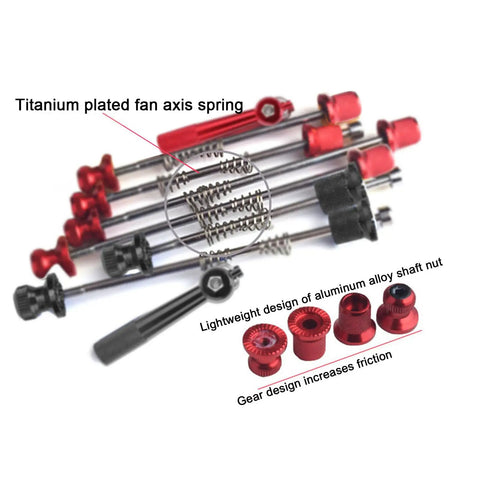 Bike Quick Release Skewer Set Black Anti Theft Locking Skewers Aluminum Alloy For Road Bike Wheels displayed with components