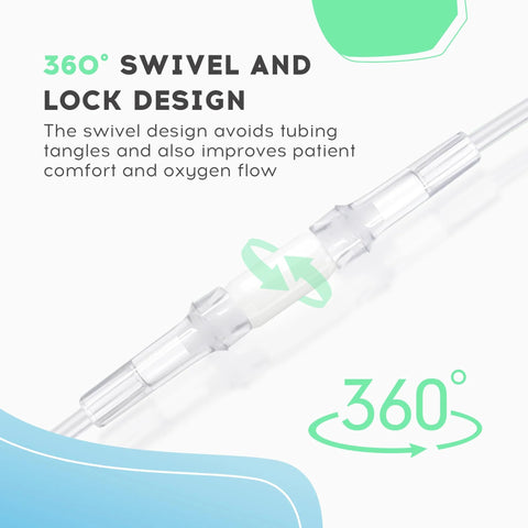 Clear oxygen tubing with 360-degree swivel connectors; leak-proof, 20-pack.