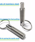 Heavy Duty M8 Spring Plunger With Smooth Pull Ring Self Locking Retractable Bolt Threaded Pin Stainless Steel, showing pull ring and built-in spring.