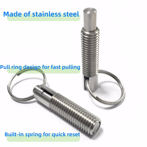 Heavy Duty M8 Spring Plunger With Smooth Pull Ring Self Locking Retractable Bolt Threaded Pin Stainless Steel, showing pull ring and built-in spring.