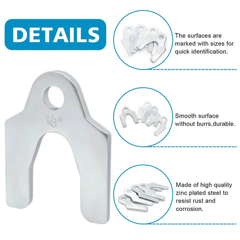 Details of 152 Piece Auto Alignment Shims Kit For Car Body And Suspension Adjustment With Zinc Plated Spacers In 1/64 1/32 1/16 And 1/8 Inch Sets.