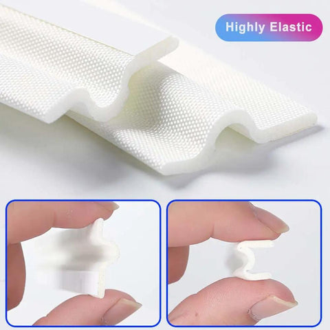 Self Adhesive T Shape Draft Stopper Tape Kills The Draft Seal Window And Door Gaps Block Noise No Sweat Weather Stripping Insulation Roll For Easy Install And Cozy Vibes White 118 Inches Long close-up of elastic tape with textured surface