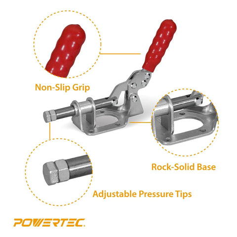 Close-up of Dope Six Pack Toggle Clamp Set With 300 Lb Holding Capacity, showing non-slip grip, rock-solid base, and adjustable tips.