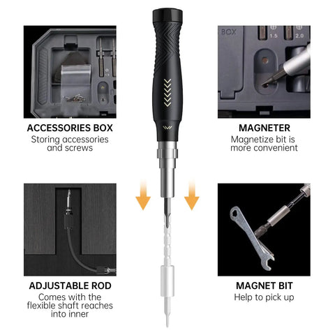 164 In 1 Precision Screwdriver Set with accessories, magnet, adjustable rod, and magnet bit for electronics repair