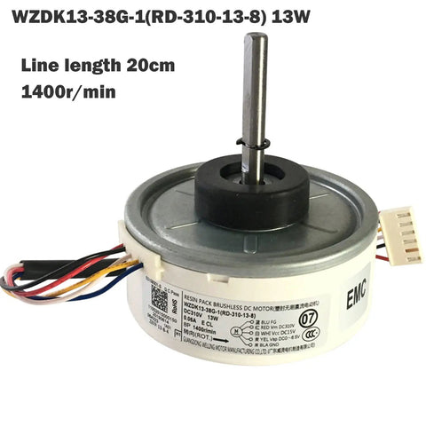 Indoor DC Brushless Fan Motor 13W Replacement For WZDK13-38G-1 RD-310-13-8 shown with wiring and label details