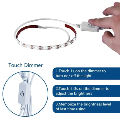 Top Shelf Quality 12 Inch Led Light Strip For Sewing Machines With Slick Touch Dimmer, showing touch dimmer in use.