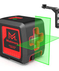 Pro Grade Self Leveling Laser Level With Green Cross Line, 100 Ft Range, Four Brightness Modes, shown with wall mount