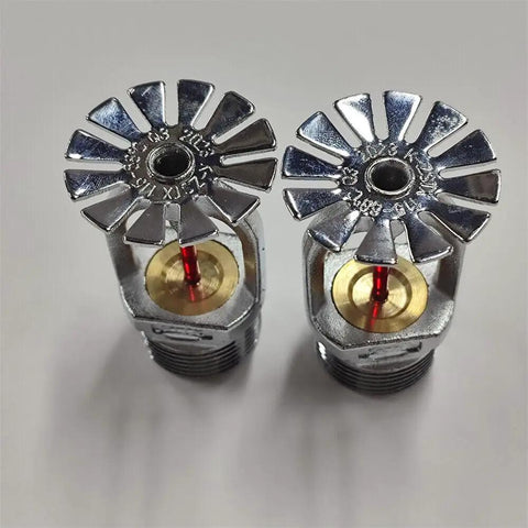 Quick Response Pendent Fire Sprinkler Head 155F Chrome Brass Half Inch Red Glass Bulb Parabolic Downward Spray Pattern view of two units