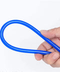 Top Shelf Badass Black Pneumatic Air Compressor Hose 4mm PU Tubing 20 Meter Long Length For Tools Heavy Duty Jobs Flexible Strong Material Works Great In Shop Or Garage Settings Prevents Leaks Or Twisting Issues During Use All Day Long, blue 4mm PU air hose held in hand