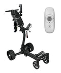 Badass Electric Golf Cart With Smart Follow Tech And Bluetooth Remote Control showing compact foldable frame and remote.