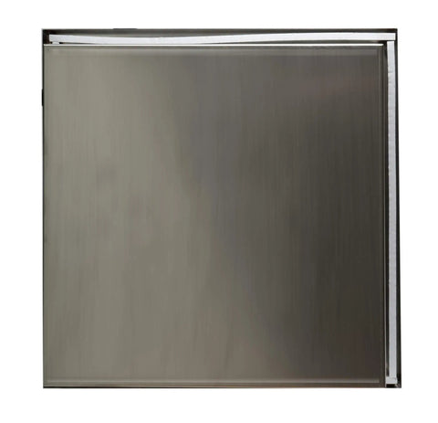 Front view of 16 By 16 Inch Square Brushed Stainless Steel Bath Shower Niche Ready To Mount Fully Finished No Tile Work Clutter Free Leak Proof Recessed Bathroom Storage Shelf For Modern Showers
