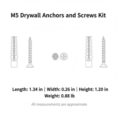Diagram of components from 100 Piece Heavy Duty M5 Drywall Anchor And Screw Set With Carbon Steel Zinc Plated Wall Anchors.