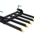 Beefy Debris Forks For 48 Inch Buckets, Heavy Duty Clamp-On Pallet Fork Attachment with yellow tips, for loader buckets and skid steer