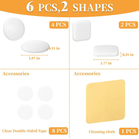 Silicone Door Stoppers And Wall Protectors Set With Self Adhesive Bumpers Includes 6 Pieces and Accessories, 2 Shapes with Double-Sided Tape